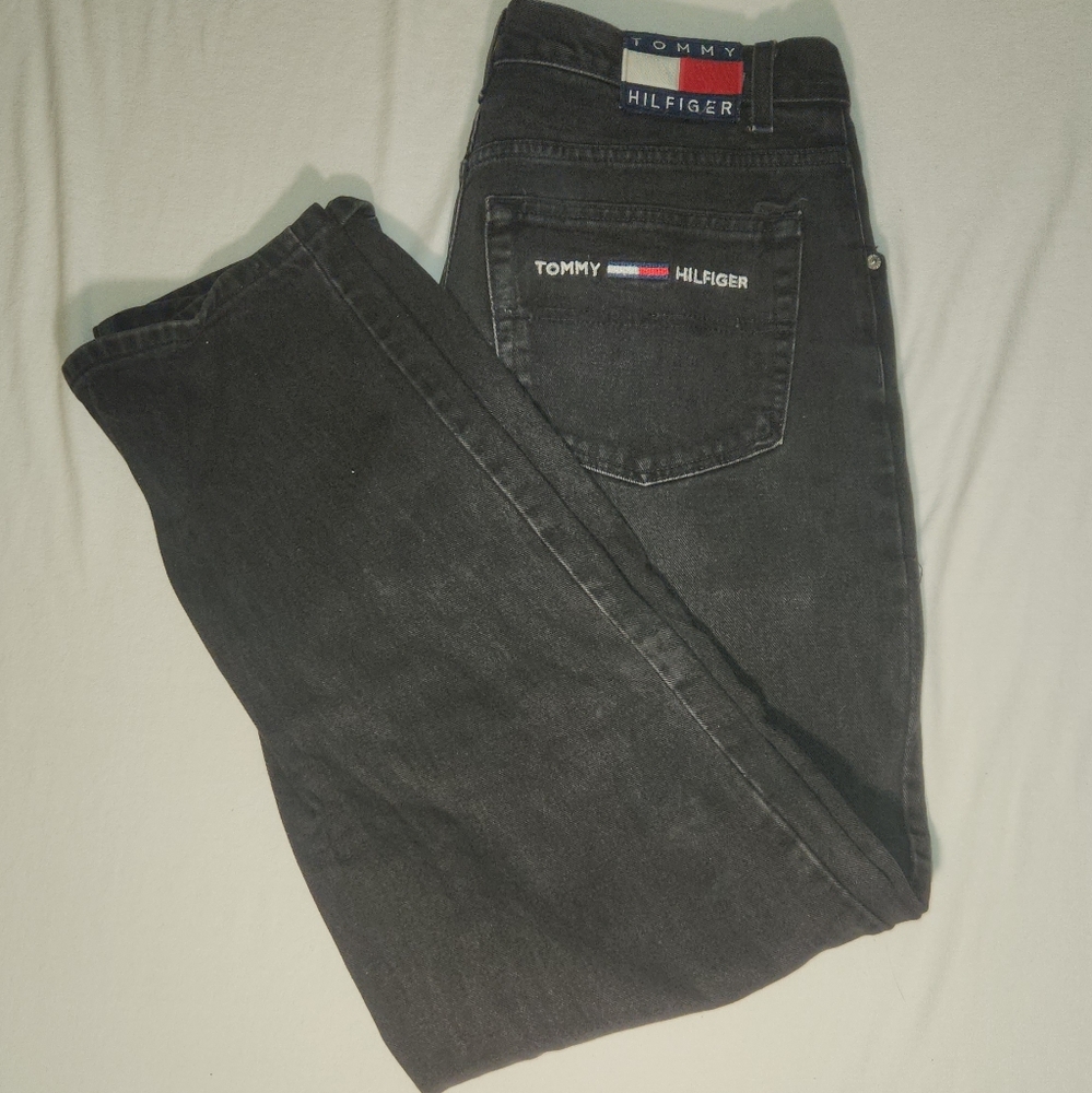 Y2K Tommy Hilfiger Men's Black Big Flag Label Baggy Tommy Jeans